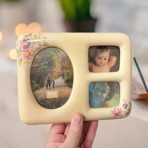 Floral Beige Triple Photo Frame